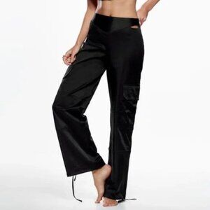 2/$30 ZARA Satin Cargo Pants Women's High Rise Slit Hip Black Medium #8721